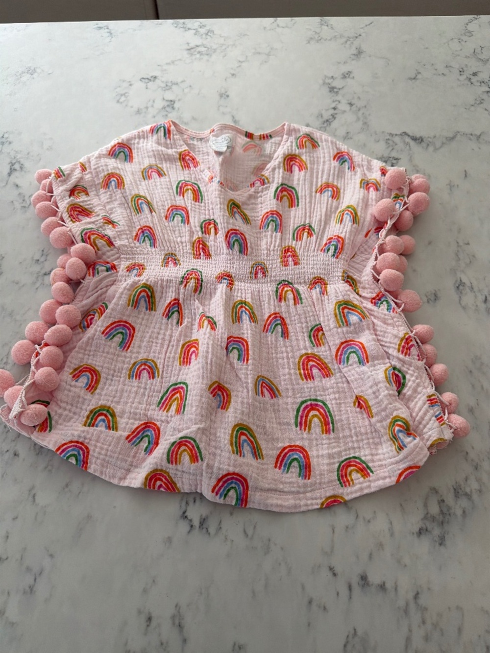 Girls Rainbow Pom Pom Gauze Dress or Cover Up